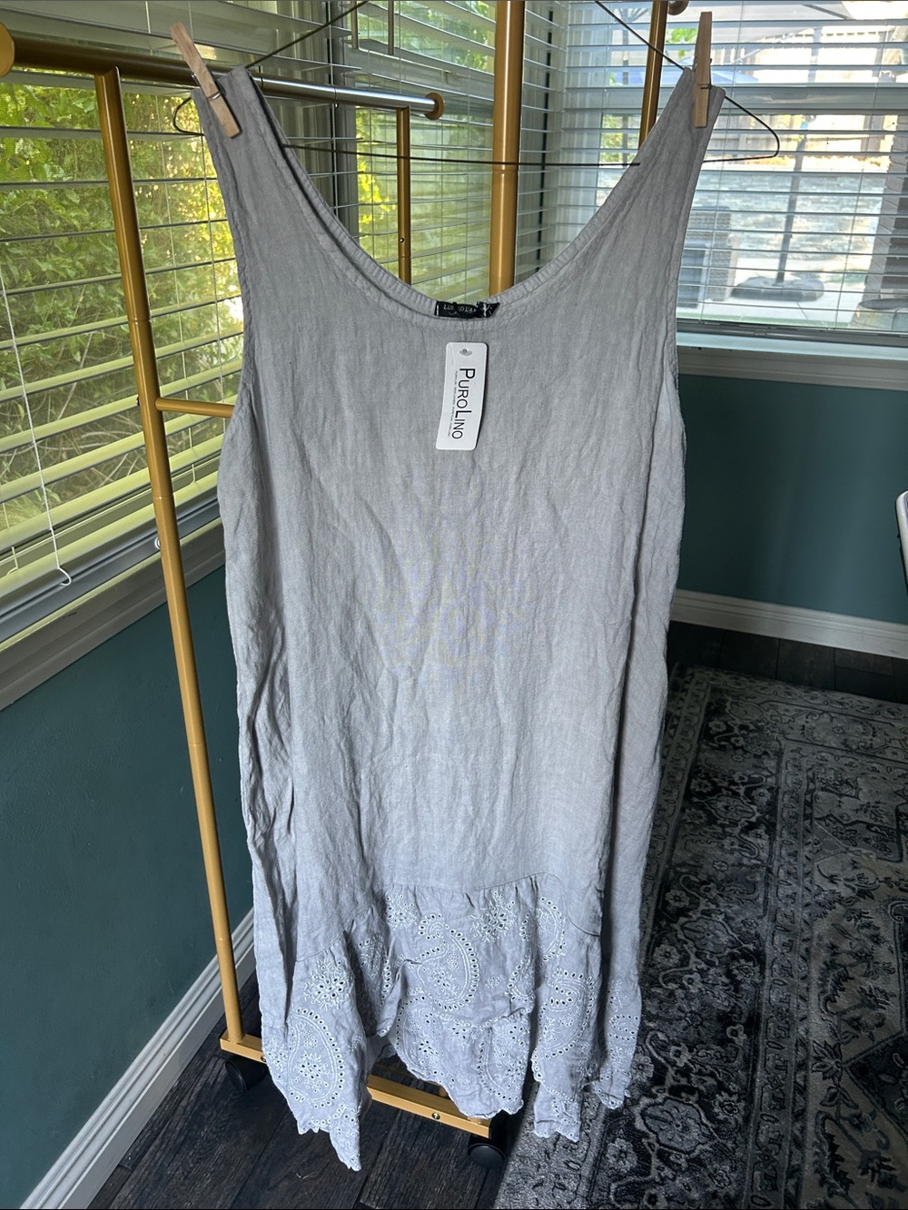 Purolino Sleeveless Linen Eyelet-Hem Tunic in Light Gray 100% Linen XL